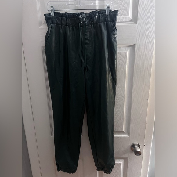 NWOT Abercrombie and Fitch Faux Leather Joggers_ Size Large Green - Picture 2 of 6